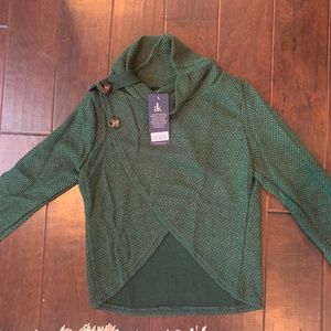 Green Sweater with Split Mock Neck